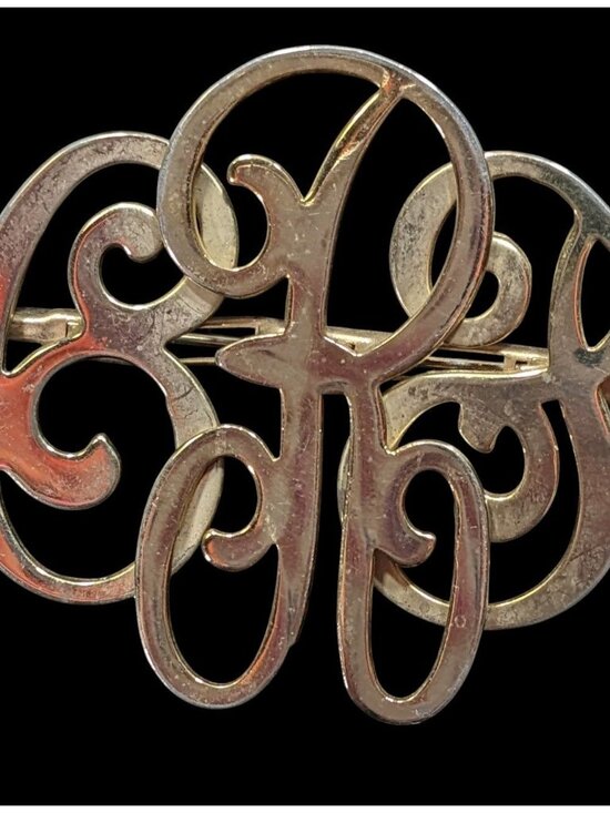 Vintage Cursive Monogram Brooch BRF Gold Tone - Picture 1 of 4